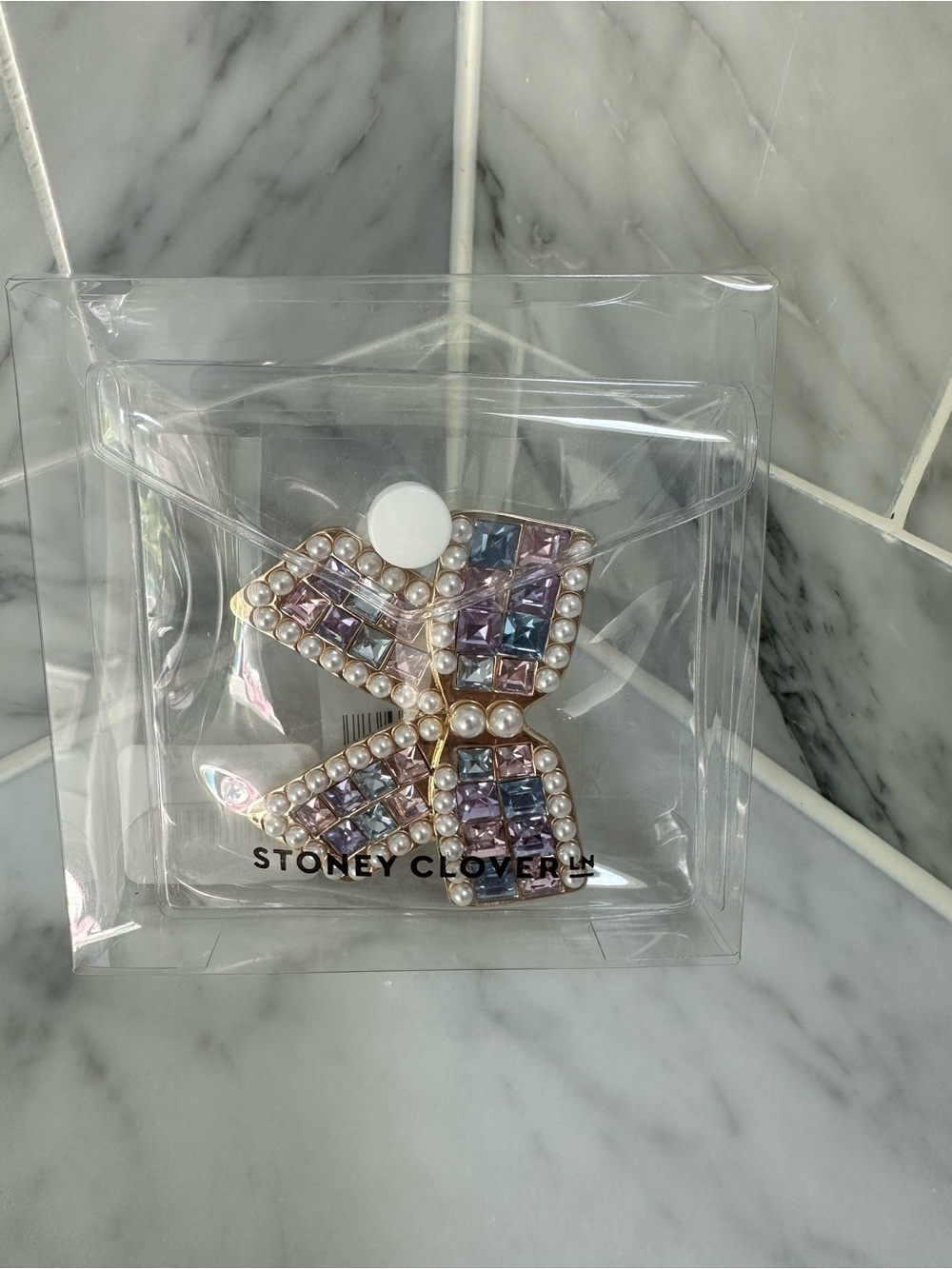 Stoney Clover Lane Pastel Purple & Blue Pearl Bow Brooch